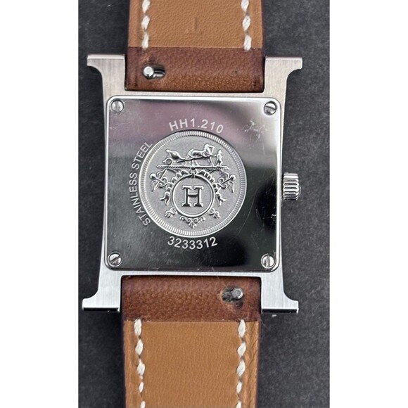 Hermes 21mm Stainless Steel And Natural Barenia Leather Here H PM Quartz Watch - Picture 4 of 16